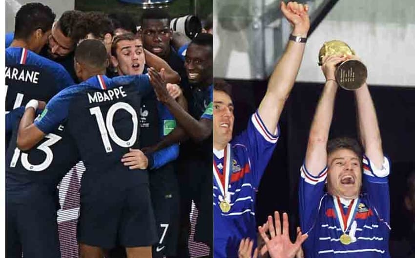 Montagem - França nesta Copa e Deschamps erguendo a taça na Copa de 1998