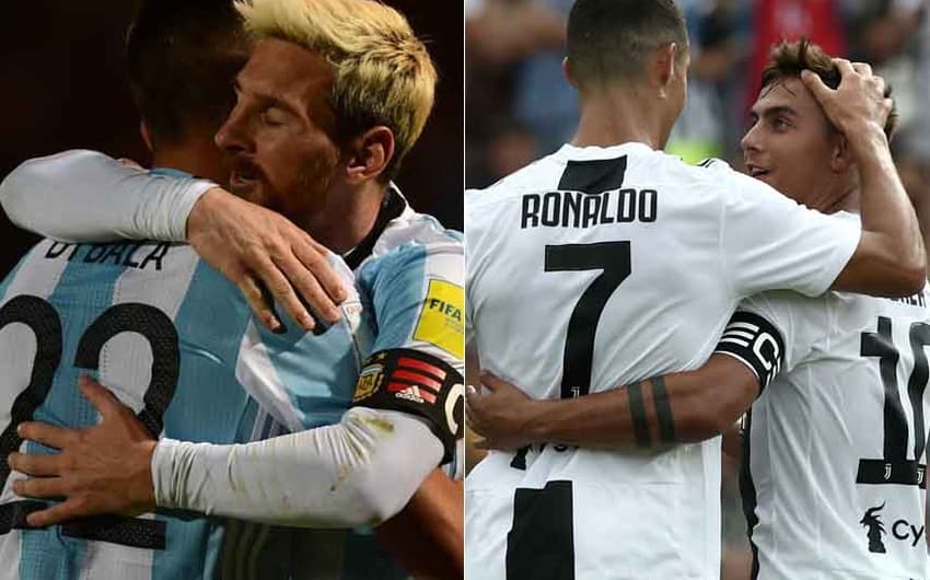 Montagem - Dybala com Messi na Argentina e Dybala com CR7 na Juventus