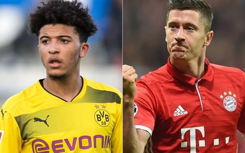 Montagem - Jadon Sancho (Borussia Dortmund) e Lewandowski (Bayern de Munique)