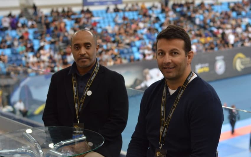 Tareq Al Bahri e Rodrigo Valério presentes na Arena Carioca 1 para o Grand Slam do Rio (Foto: Carlos Arthur Jr)