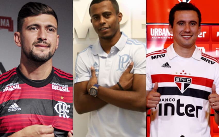 Montagem - Arrascaeta (Flamengo), Carlos Eduardo (Palmeiras) e Pablo (São Paulo)
