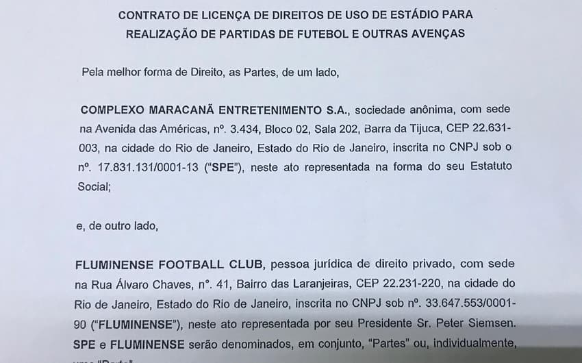 Contrato Fluminense e Maracanã