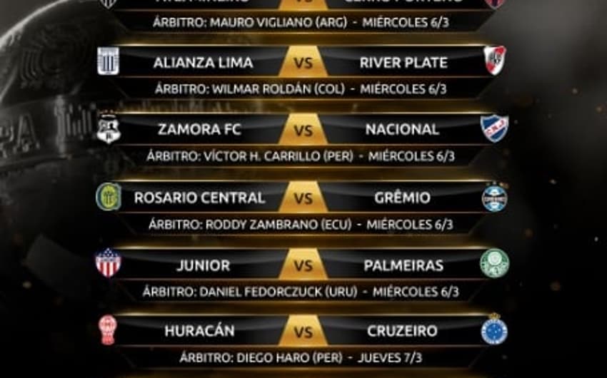 A Conmebol definiu os trios que comandarão a primeira rodada da Libertadores 2019