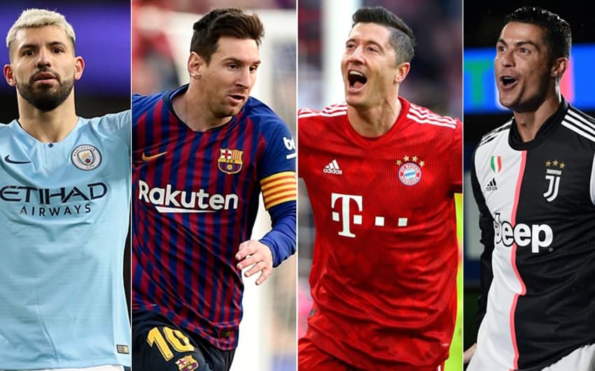 Montagem - Aguero (City) Messi (Barcelona) Lewandowski (Bayern) Cristiano Ronaldo (Juventus)