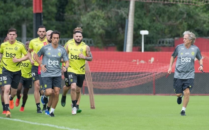Jorge Jesus e elenco do Flamengo