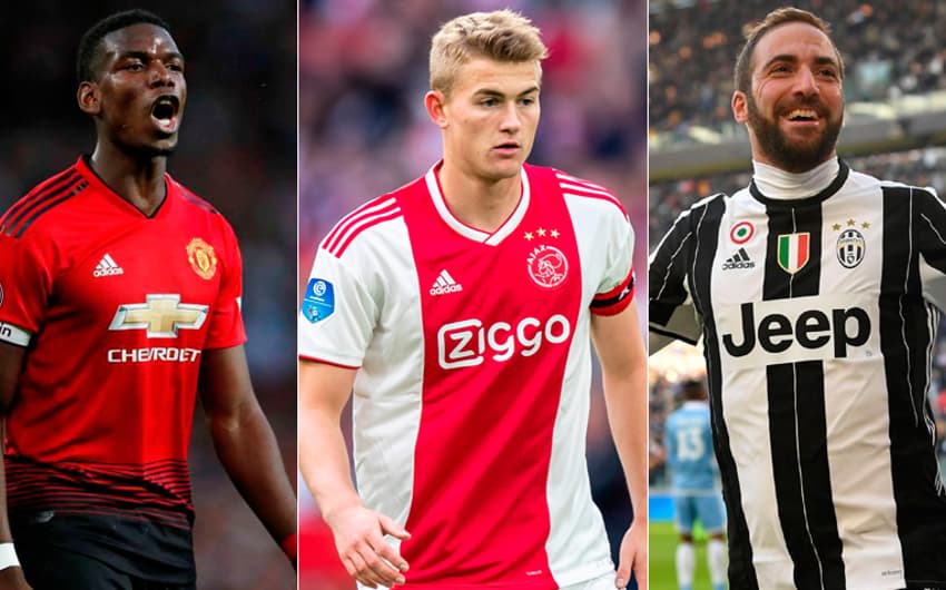 Montagem - Pogba (Manchester United), De Ligt (Ajax) e Higuaín (Juventus)