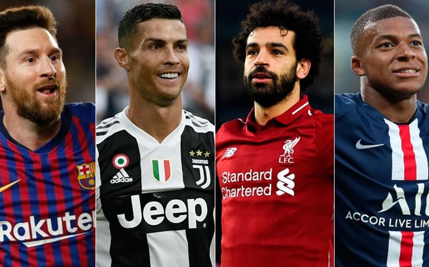 Montagem - Messi, Cristiano Ronaldo, Salah e Mbappe