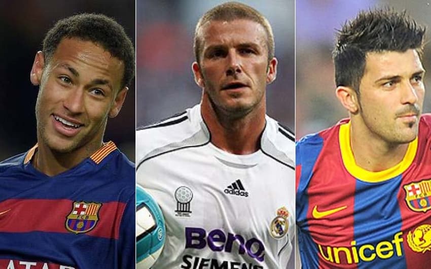 Neymar, Beckham e David Villa já foram disputados por Barça e Real. Hoje, o brasileiro está sendo cobiçado pelos dois clubes novamente