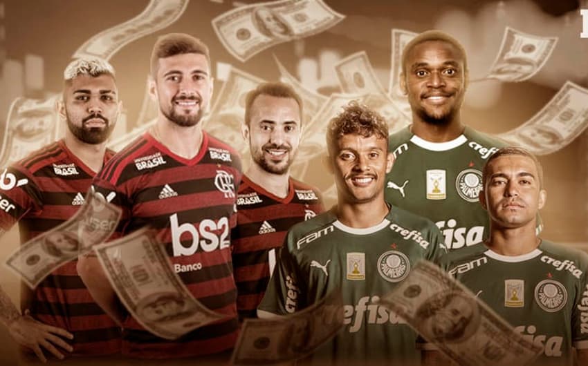 Os números do site Transfermarkt apontam que o Flamengo, em um hipotético time ideal, na comparação, tem um 11 mais valioso para o mercado: 80,3 milhões de euros contra 52,5 milhões de euros do Palmeiras. Já em relação a elenco, o do Verdão é ligeiramente mais caro: 118,4 milhões a  118,1 milhões do Rubro-Negro. Confira os valores dos titulares de cada equipe.