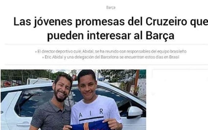 O Sport listou jovens promessas do Cruzeiro como possíveis interesses do Barcelona