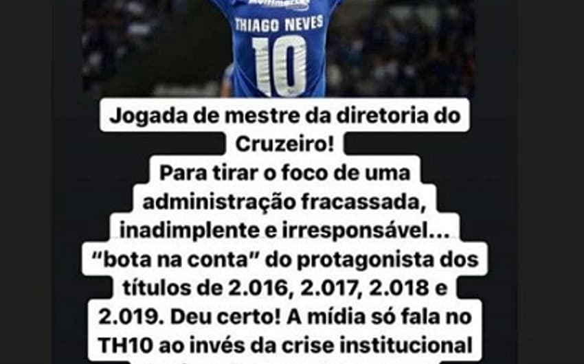 O emrpesário de Thiago acusou a diretoria de usar o jogador para desviar a atenção dos problemas do clube