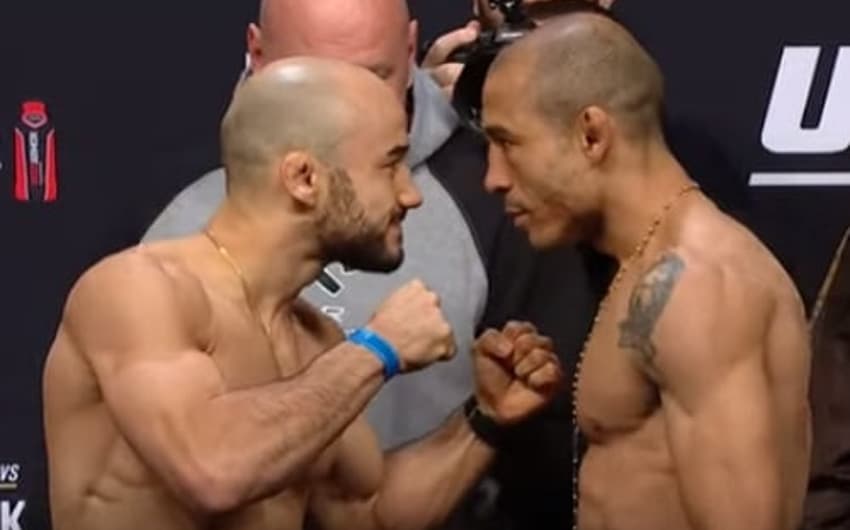 Marlon Moraes e José Aldo fizeram uma encMarlon Moraes e José Aldo fizeram uma encarada tensa, mas respeitosa (Foto: Reprodução/YouTube/UFC)arada tensa, mas respeitosa (Foto: Reprodução/YouTube/UFC)
