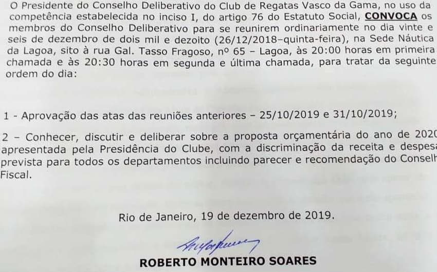 Documento - Conselho Deliberativo do Vasco