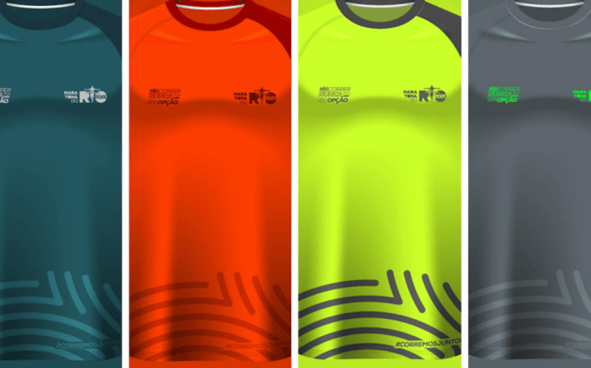 As quatro opções de camisas da Maratona do Rio. A mais votada será a escolhida para a versão digital da prova. (Divulgação)