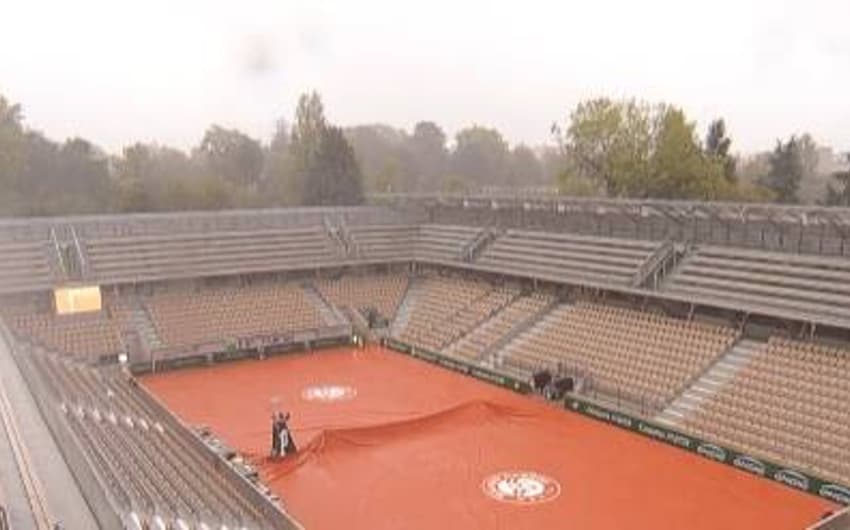 Quadra Suzanne Lenglen é coberta durante chuva em Paris