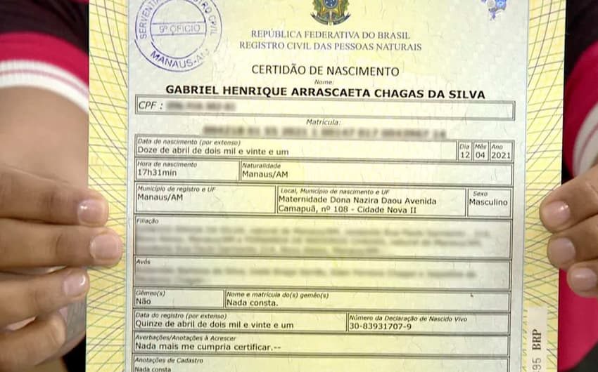 Certidão Gabriel Henrique Arrascaeta Chagas da Silva