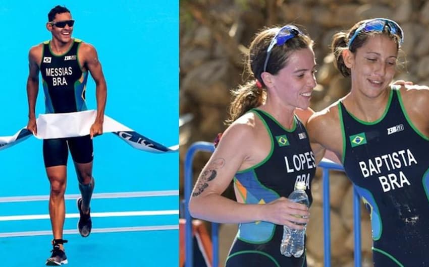 Manoel Messias, Vittória Lopes e Luisa Baptista, triatletas brasileiros nas Olimpíadas de Tóquio. (Divulgação)