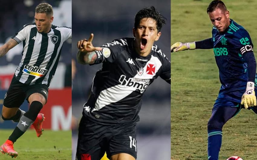 Rafael Navarro, do Botafogo, Germán Cano, atacante do Vasco, e Diego Alves, goleiro do Flamengo
