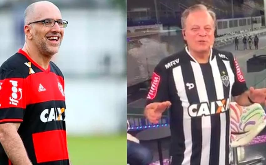 Antonio Tabet (com a camisa do Flamengo) e Chico Pinheiro (com a camisa do Atlético-MG)