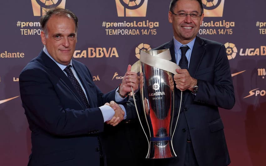 Javier Tebas, presidente da La Liga, e Josep Maria Bartomeu, ex-presidente do Barcelona