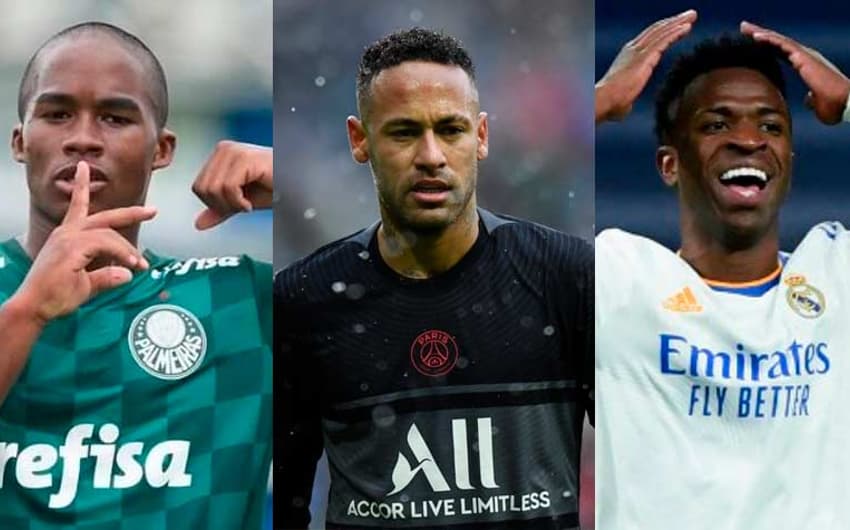 Endrick (Palmeiras) na Copinha, Neymar (no PSG) e Vinicius Jr (no Real Madrid).