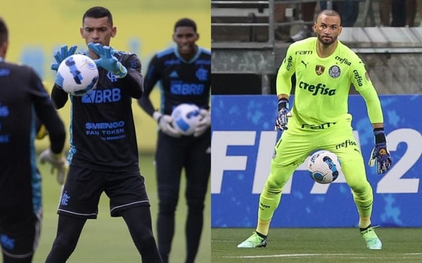 Montagem - Santos (Flamengo) e Weverton (Palmeiras)