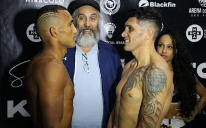 Esquiva Falcão e Cristian "El Tucu" Rios se encararam na pesagem oficial do Boxing For You (Foto: Mario Palhares | B4Y)