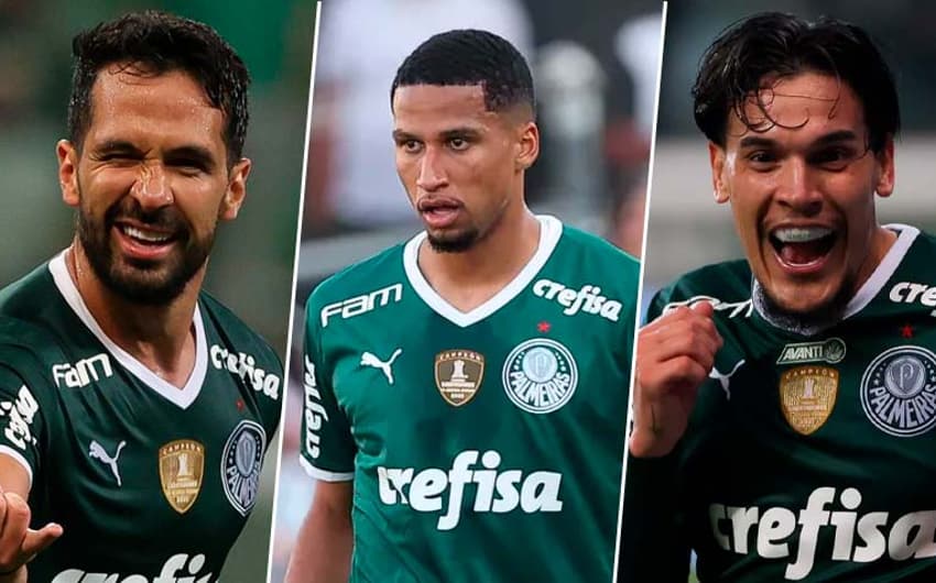 Luan, Murilo e Gustavo Gómez, zagueiros do Palmeiras.