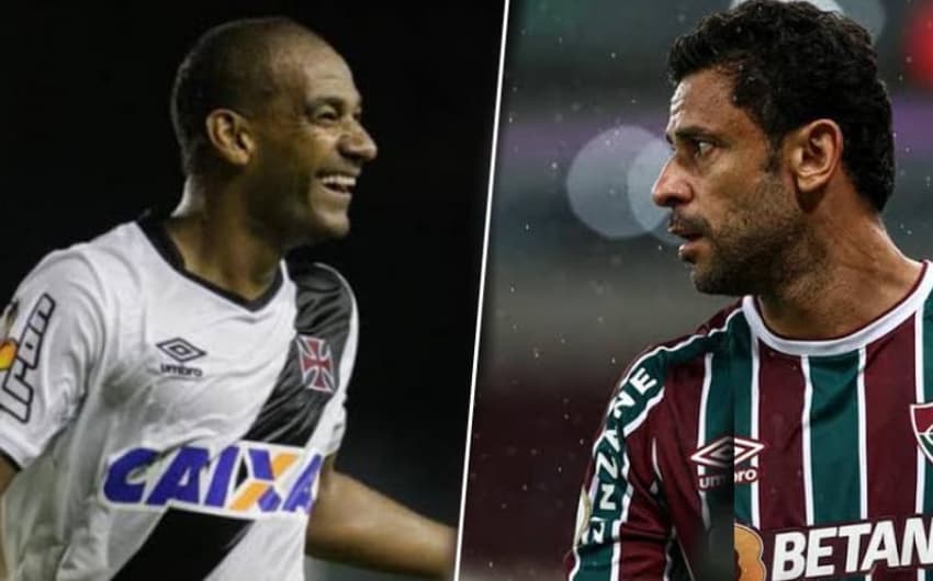 Rodrigo (ex-zagueiro do Vasco) com Fred (ex-atacante do Fluminense).