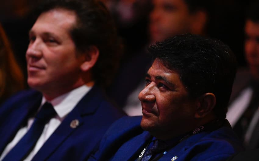 Ednaldo Rodrigues, presidente da CBF, e Alejandro Domínguez, presidente da Conmebol