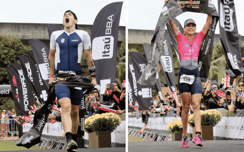 Felipe Bergamini, com 3h56m26s, e Patrícia Franco, com 4h27m21s, vencem a segunda edição do Ironman 70.3 São Paulo, neste domingo. (Divulgação)