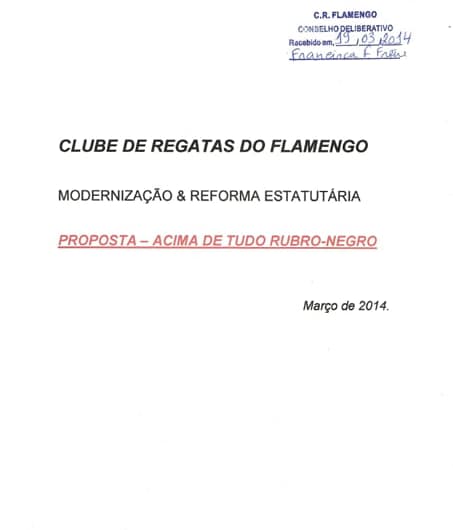 Capa da proposta de reforma 'Acima de tudo rubro-negro' no Flamengo (Foto: Reprodução)