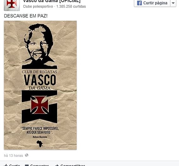 Vasco - Nelson Mandela (Foto: Reprodução/ Facebook)