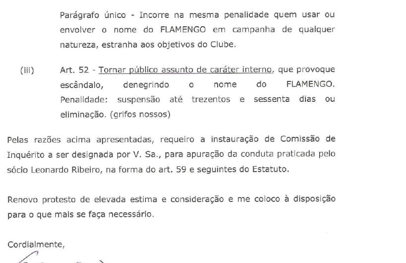 Inquérito Leonardo Ribeiro - Flamengo (Foto: Reprodução)