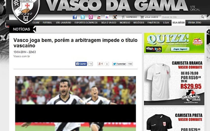 Reclamação arbitragem - Vasco (Foto: Reprodução/ Site Oficial)