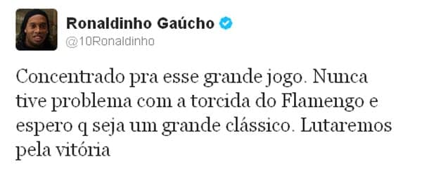 Ronaldinho Gaúcho sobre jogo contra o Flamengo (Foto: Reprodução/Twitter)