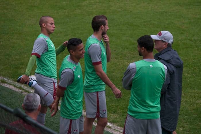 Cicero, Henrique, Levir Culpi, Marcos Jr, durante treino do Fluminense