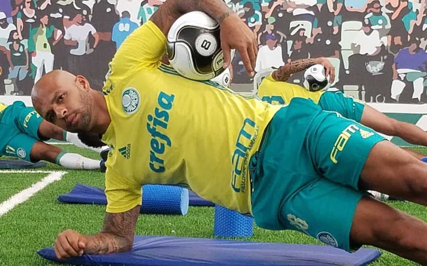 Felipe Melo em seu primeiro treino pelo Palmeiras