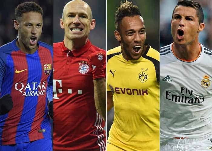 Neymar (Barcelona), Robben (Bayern), Aubameyang (Borussia Dortmund) e Cristiano Ronaldo (Real Madrid)