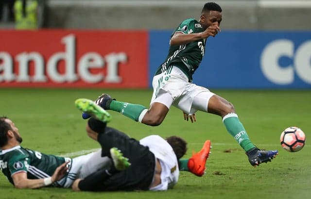 Mina marca o gol da vitória do Palmeiras contra o Wilstermann - Cesar Greco/Palmeiras