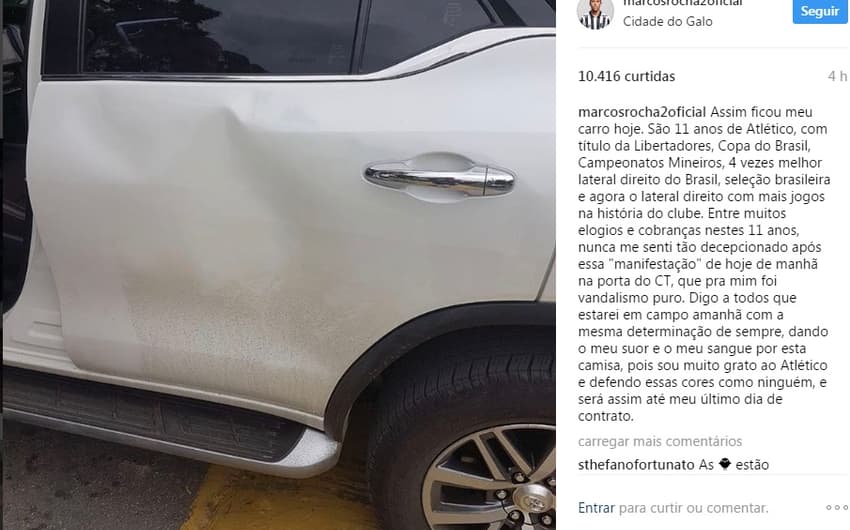 Carro de Marcos Rocha é depredado (Foto; Reprodução / Instagram)