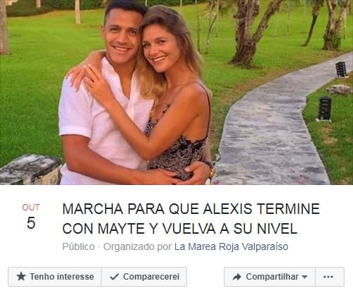 Chilenos criam evento pedindo fim de relacionamento de Alexis Sánchez