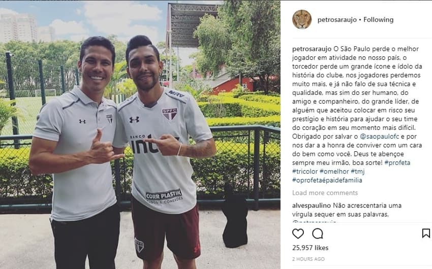 Petros agradeceu Hernanes e o chamou de 'melhor em atividade no Brasil'