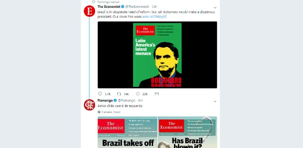 Flamengo faz post sobre capa de revista com Bolsonaro
