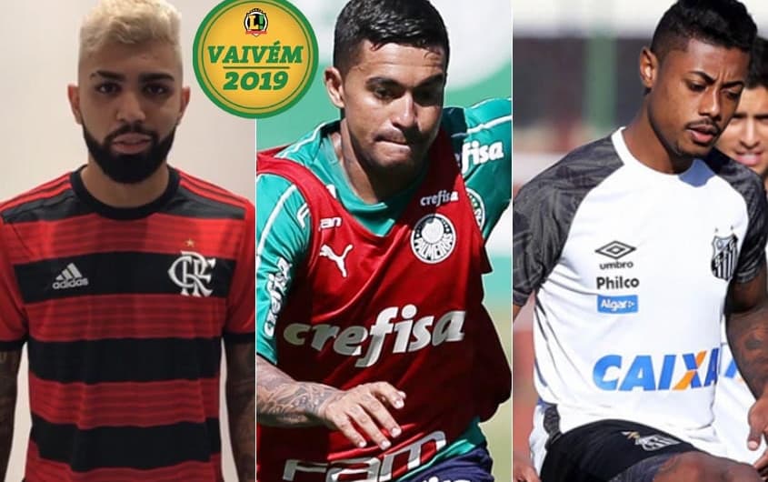 Montagem VAIVÉM - Gabigol (Flamengo), Dudu (Palmeiras) e Bruno Henrique (Santos)
