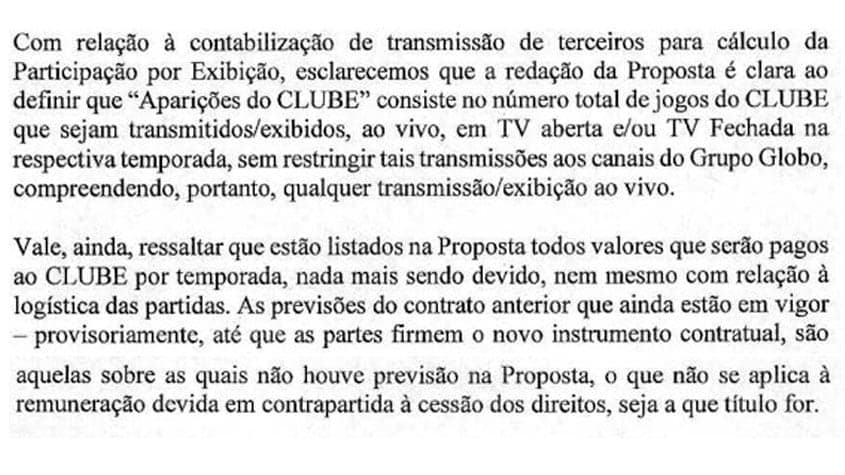 Contrato Flamengo x Globo - Notificação Globo