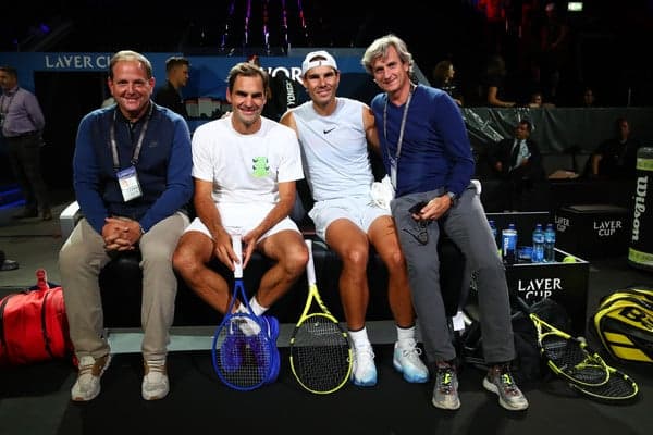 Tony Godsick, Roger Federer, Rafael Nadal e Carlos Costa na Laver Cup 2019