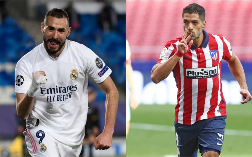 Montagem - Benzema (Real Madrid) e Suárez (Atlético de Madrid)