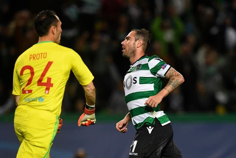 Bruno César (Sporting) - Ex-meia de Corinthians e Palmeiras, o meia canhoto, titular do Sporting diante do Olympiakos, marcou o segundo gol na vitória por 3 a 1. Deu lugar ao compatriota Mattheus (filho de Bebeto).