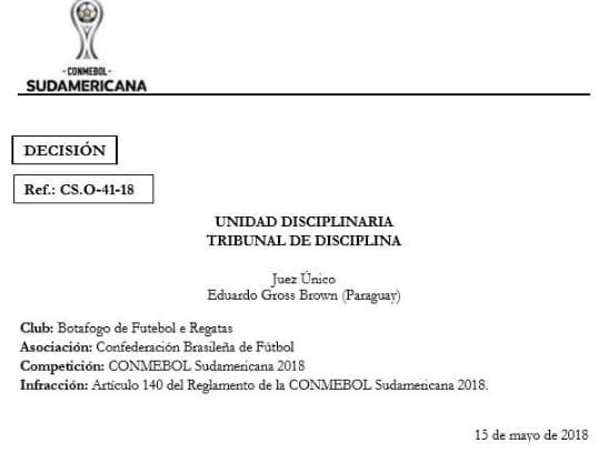 Botafogo - Ofício da Conmebol